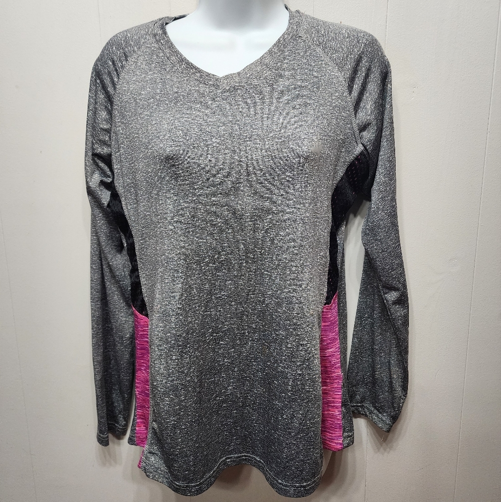 Beverly Hills Polo Club Shirt Large Performance Womens Long Sleeve Gray B455 - Picture 1 of 6